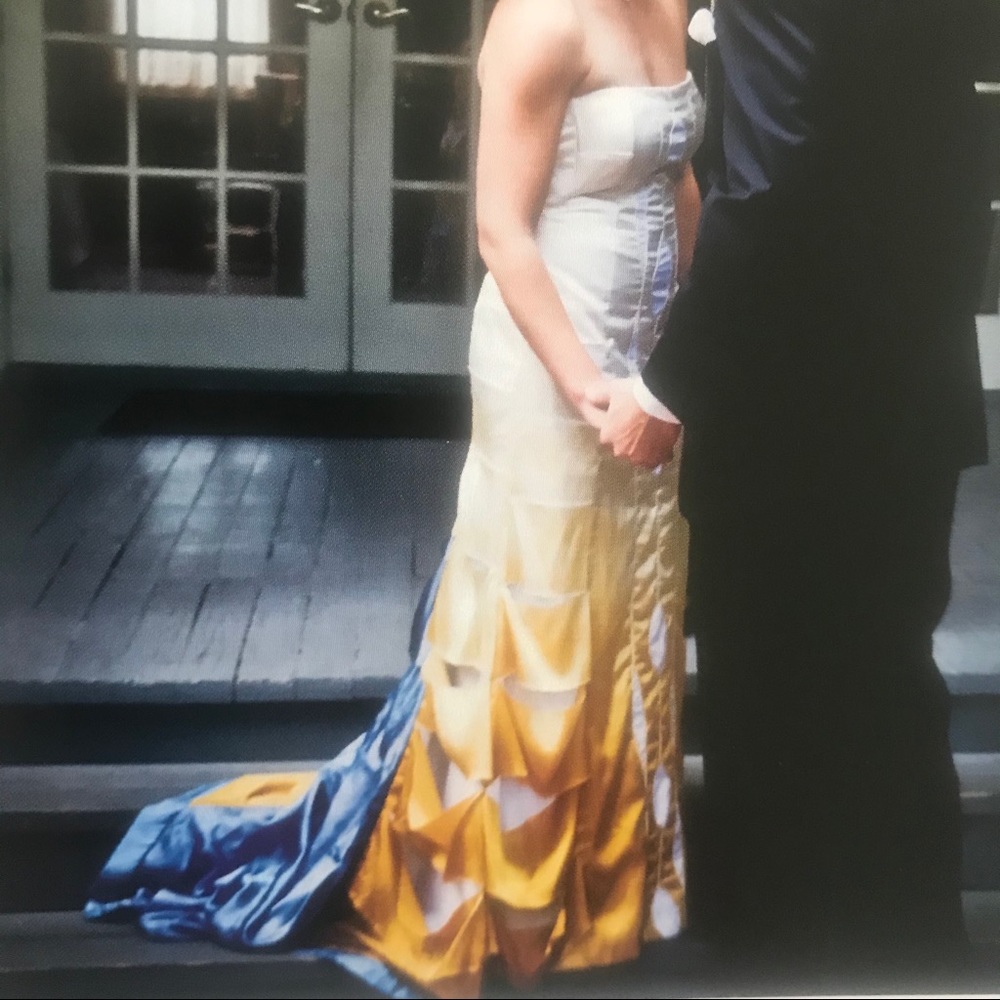 Wai Ching 100% silk wedding gown ombré ivory gold